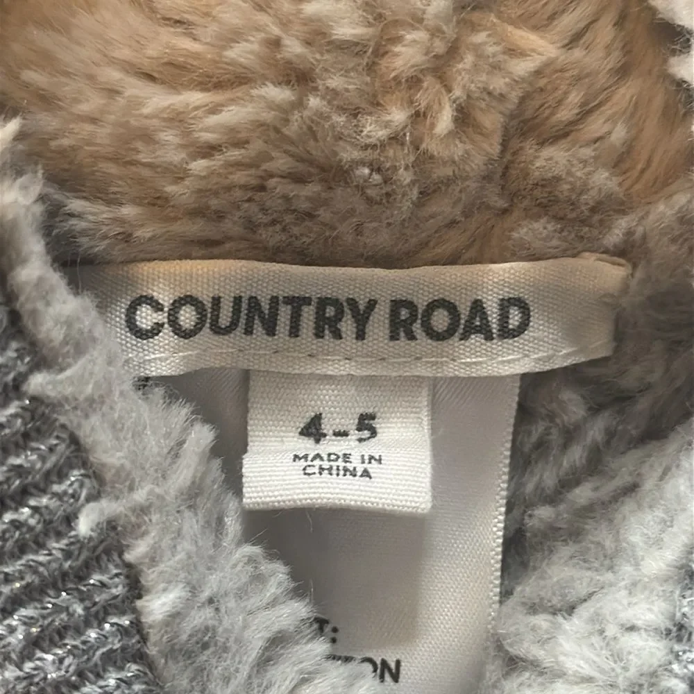 Kids Country Road Gray Hooded Vest with Metallic Thread that Sparkles Size 4-5